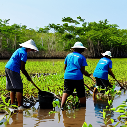 Home 5 맹그로브 생태계 보존을 위한 재정적 지원 방안 - Community-Led Mangrove Restoration**
"A group of diverse, fully clothed volunteers, including local...